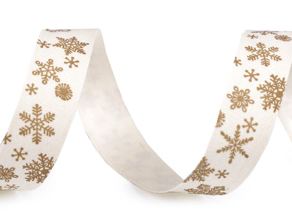 Ruban satiné de Noël, Flocons de neige, largeur 15 mm