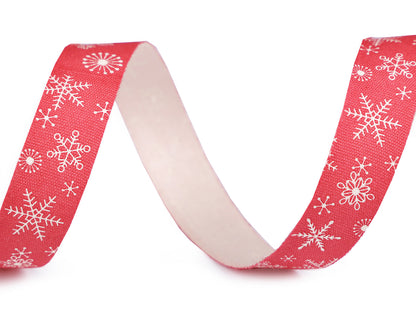 Ruban satiné de Noël, Flocons de neige, largeur 15 mm