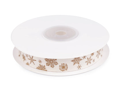 Ruban satiné de Noël, Flocons de neige, largeur 15 mm