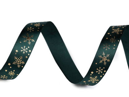 Ruban satiné de Noël, Flocons de neige, 15 mm