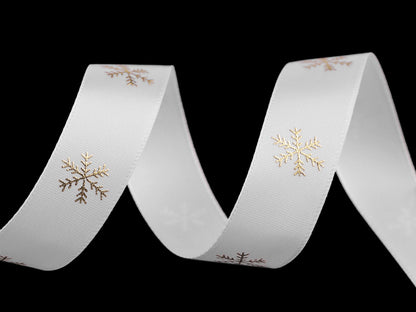 Ruban satiné de Noël, Flocons de neige, 20 mm