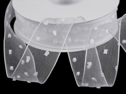 Ruban en organza avec bourgeons, largeur 40 mm