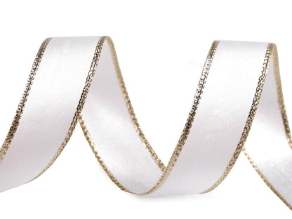 Ruban satiné avec bord en lurex et fil métallique, largeur 24 mm - 20m