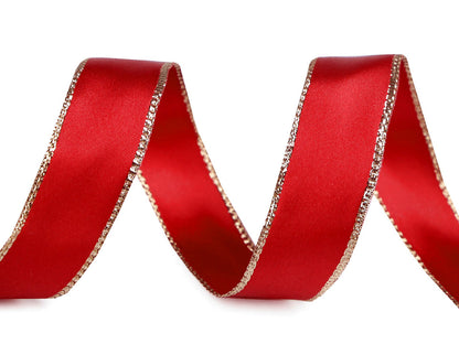 Ruban satiné avec bord en lurex et fil métallique, largeur 24 mm - 20m