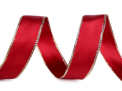Ruban satiné avec bord en lurex et fil métallique, largeur 24 mm - 20m
