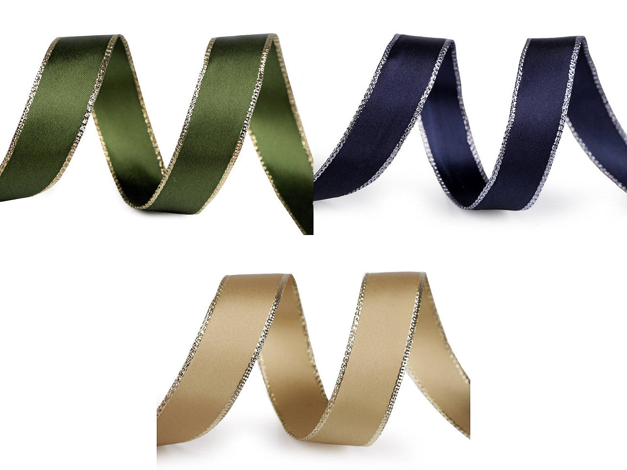 Ruban satiné avec bord en lurex et fil métallique, largeur 24 mm