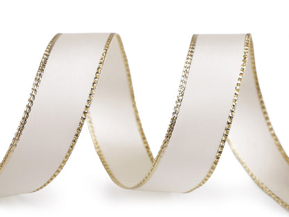 Ruban satiné avec bord en lurex et fil métallique, largeur 24 mm