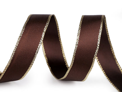 Ruban satiné avec bord en lurex et fil métallique, largeur 24 mm - 20m