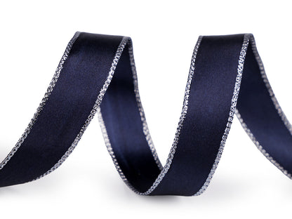 Ruban satiné avec bord en lurex et fil métallique, largeur 24 mm - 20m