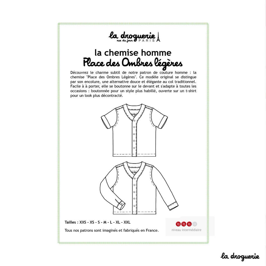 LA DROGUERIE - Patron couture de la chemise homme Place des Ombres légères