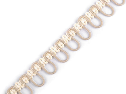Liseré tressé avec boucles extensibles pour boutons, largeur 15 mm