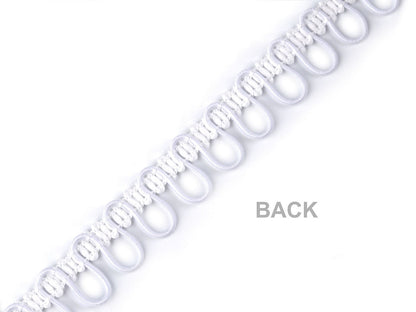 Liseré tressé avec boucles extensibles pour boutons, largeur 15 mm