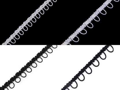 Liseré tressé avec boucles extensibles pour boutons, largeur 15 mm