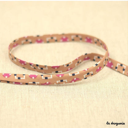 LA DROGUERIE - Biais Awalé - Fond sable - largeur pliée 10 mm
