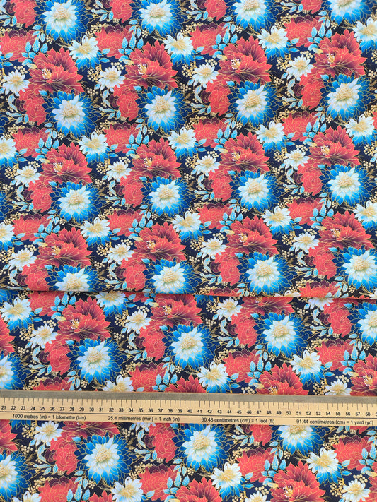 Tissu imprimé en France 62909C — Hanabana fond marine