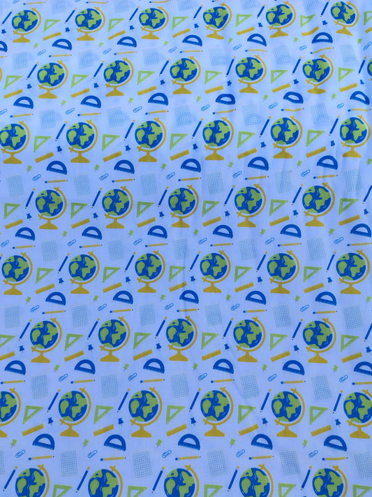 Tissu Pascal et Beatrix 62976C - Globes scolaires fond blanc