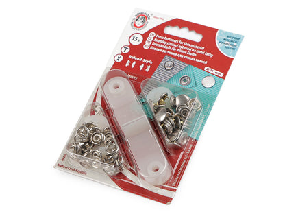 Boutons pression Roland Style, Ø 11 mm, pour tissus fins, nickel - 1carte