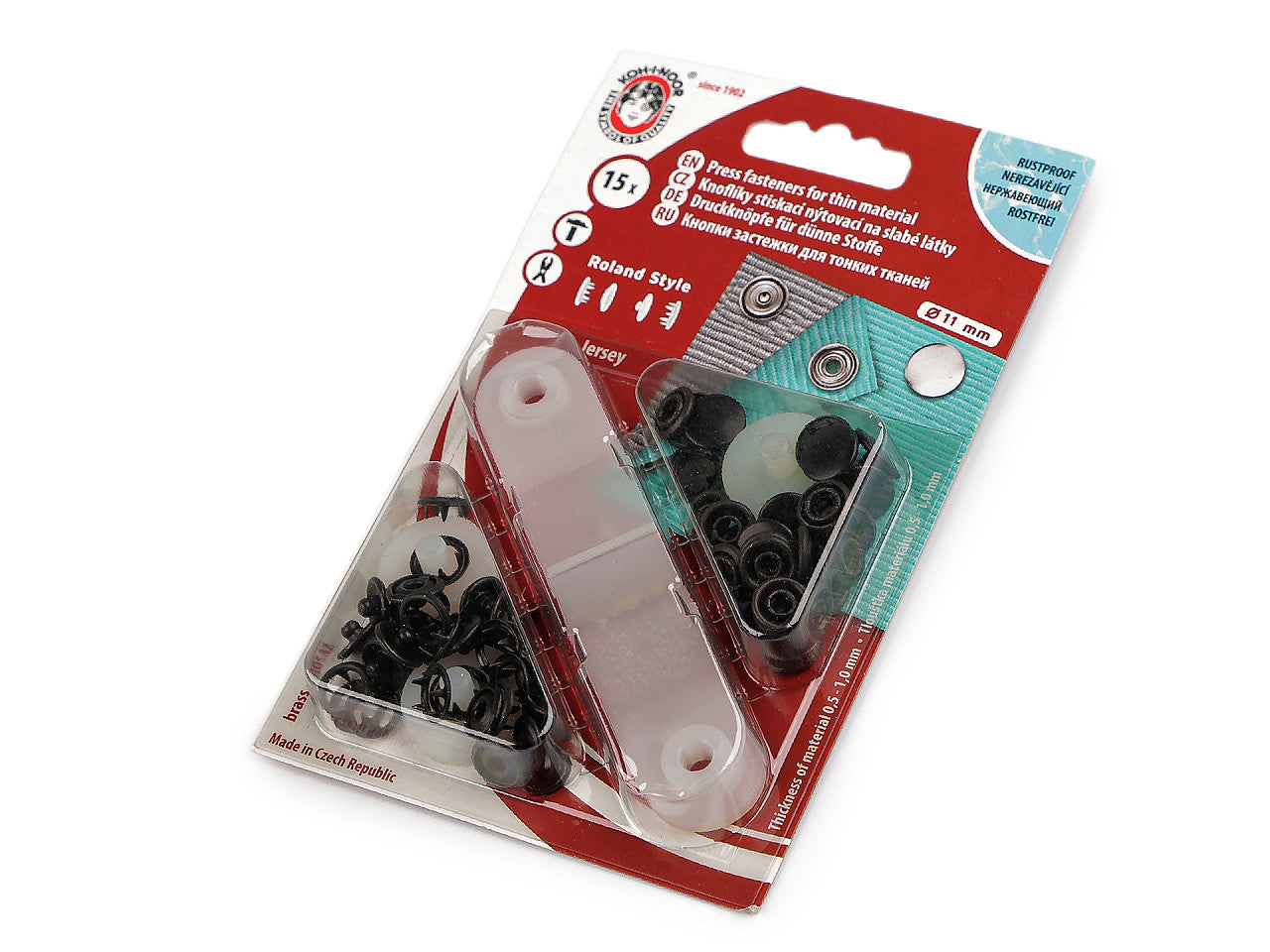 Boutons pression Roland Style, Ø 11 mm, pour tissus fins, nickel - 1carte