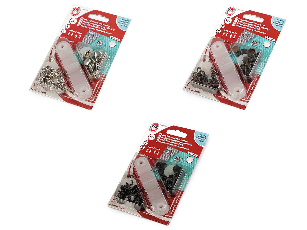 Boutons pression Roland Style, Ø 11 mm, pour tissus fins, nickel - 1carte