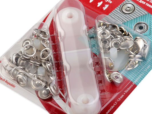 Boutons pression Roland Style, Ø 11 mm, pour tissus fins, nickel - 1carte