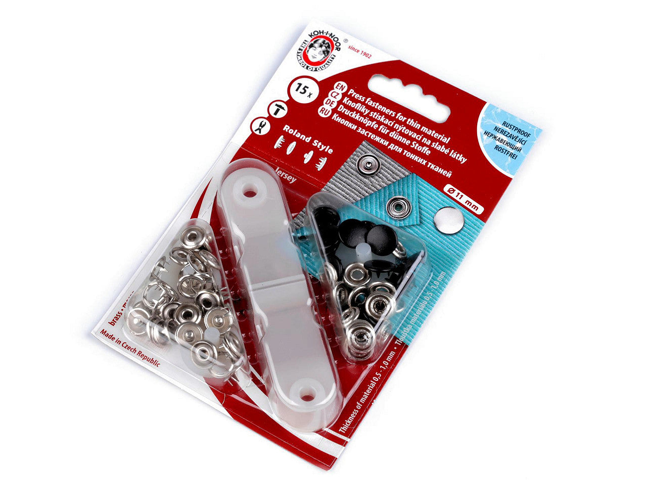 Boutons pression style Roland, Ø 11 mm, pour tissus fins, vernis - 1carte