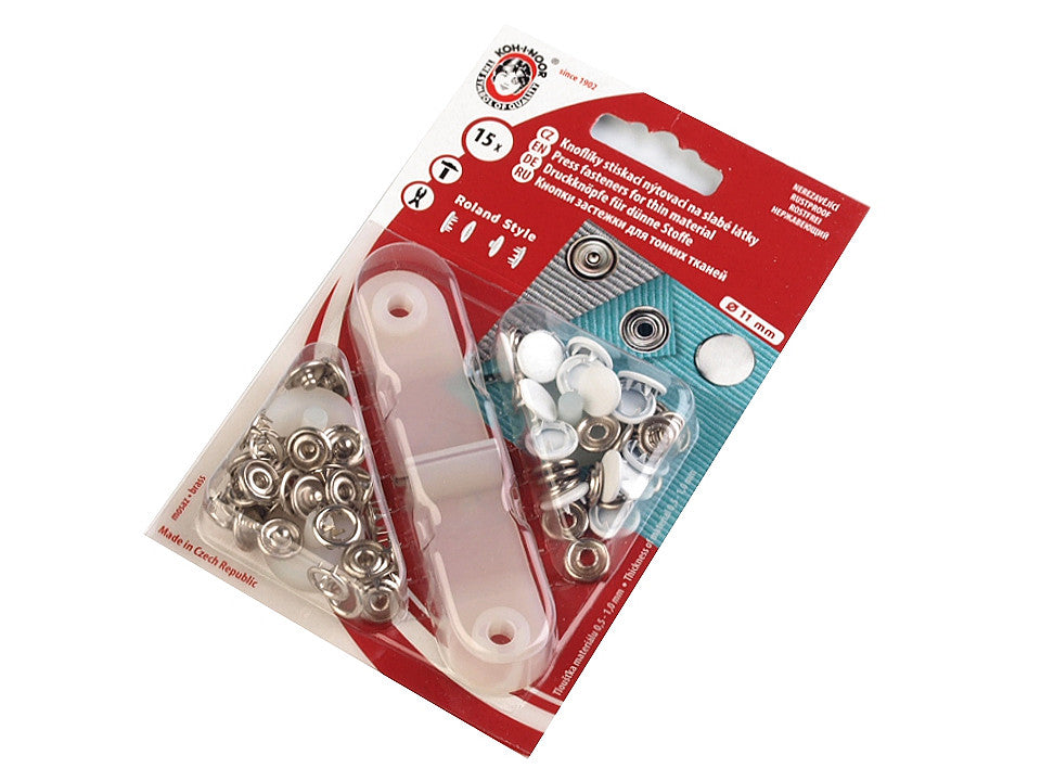 Boutons pression style Roland, Ø 11 mm, pour tissus fins, vernis - 1carte