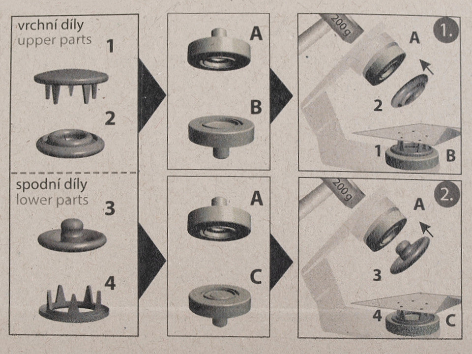 Boutons pression style Roland, Ø 11 mm, pour tissus fins, vernis - 1carte