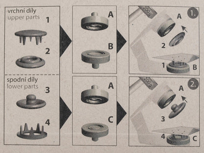 Boutons pression style Roland, Ø 11 mm, pour tissus fins, vernis - 1carte
