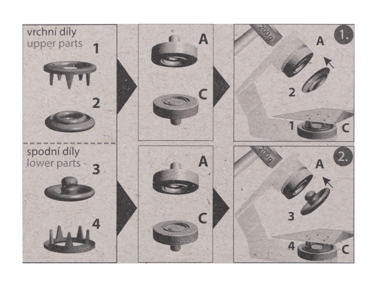 Boutons pression Roland Baby, Ø 10 mm, pour tissus fins - 1carte