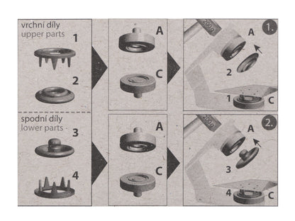 Boutons pression Roland Baby, Ø 10 mm, pour tissus fins - 1carte