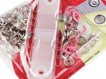 Boutons pression Roland Baby, Ø 10 mm, pour tissus fins, vernis coloré - 1carte