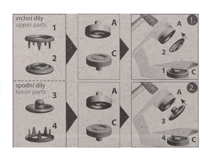 Boutons pression Roland Baby, Ø 10 mm, pour tissus fins, vernis coloré - 1carte