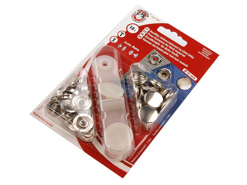 Boutons pression, Ø 15 mm, pour tissus épais, nickel - 1carte