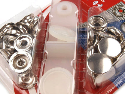 Boutons pression, Ø 15 mm, pour tissus épais, nickel - 10carte