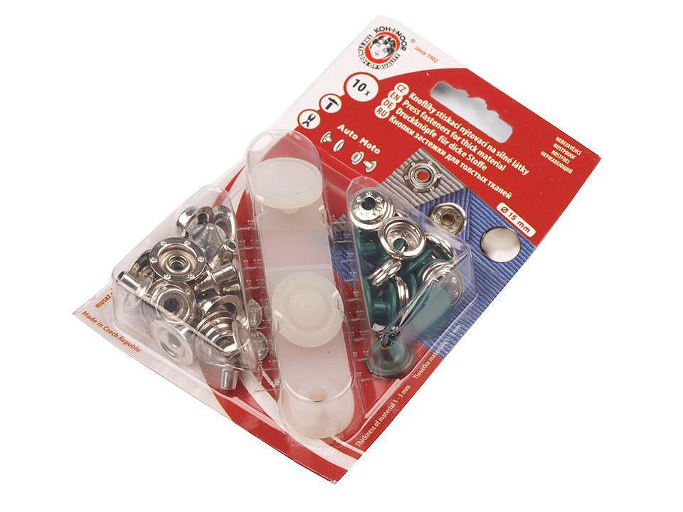 Boutons pression, Ø 15 mm, pour tissus épais, vernis coloré - 1carte