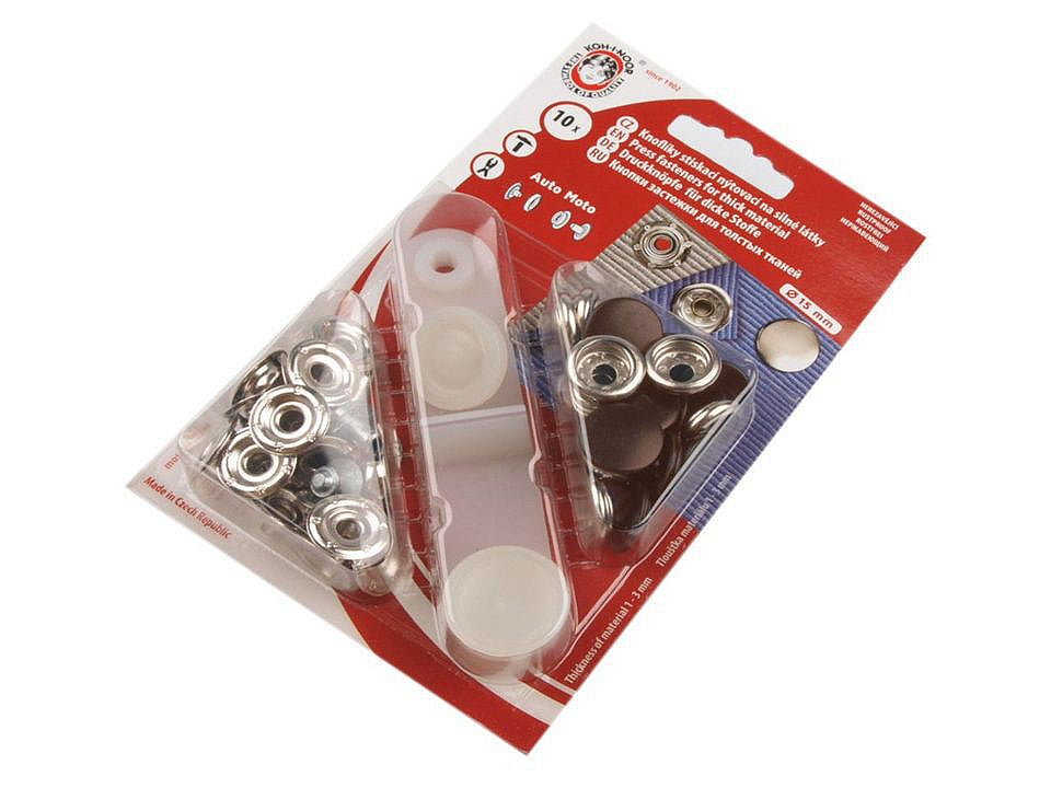 Boutons pression, Ø 15 mm, pour tissus épais, vernis coloré - 1carte