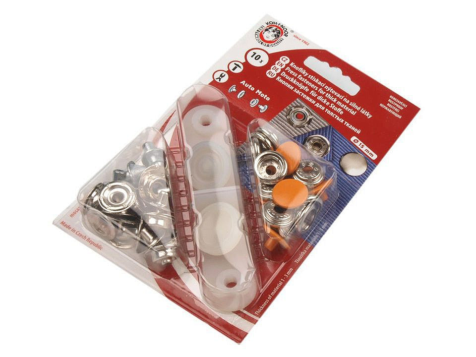 Boutons pression, Ø 15 mm, pour tissus épais, vernis coloré - 1carte