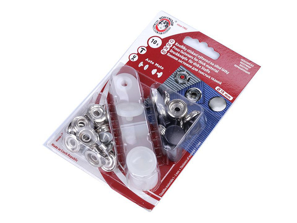 Boutons pression, Ø 15 mm, pour tissus épais, vernis coloré - 1carte