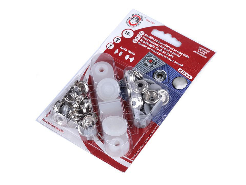 Boutons pression, Ø 15 mm, pour tissus épais, vernis coloré - 1carte
