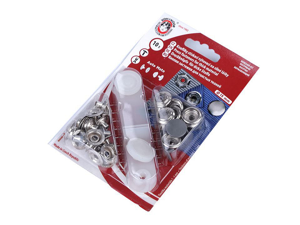 Boutons pression, Ø 15 mm, pour tissus épais, vernis coloré - 1carte