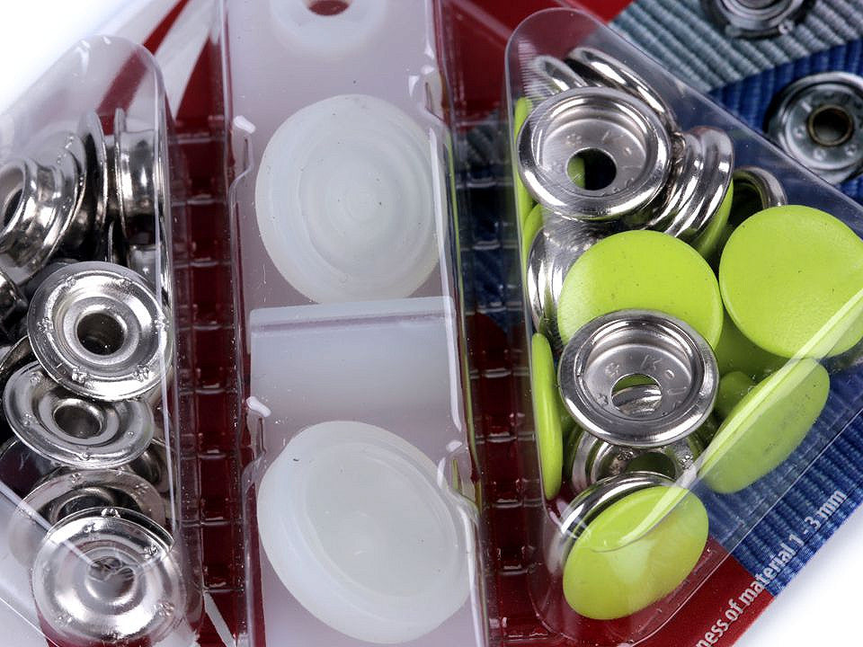 Boutons pression, Ø 15 mm, pour tissus épais, vernis coloré - 1carte