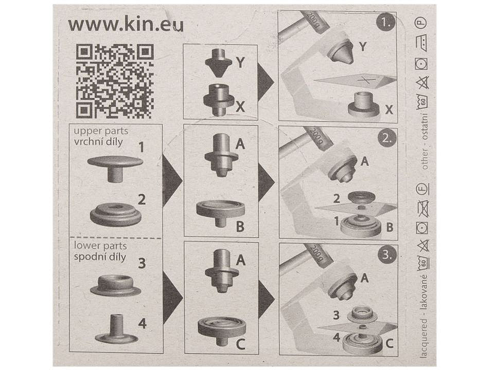 Boutons pression, Ø 15 mm, pour tissus épais, vernis coloré - 1carte