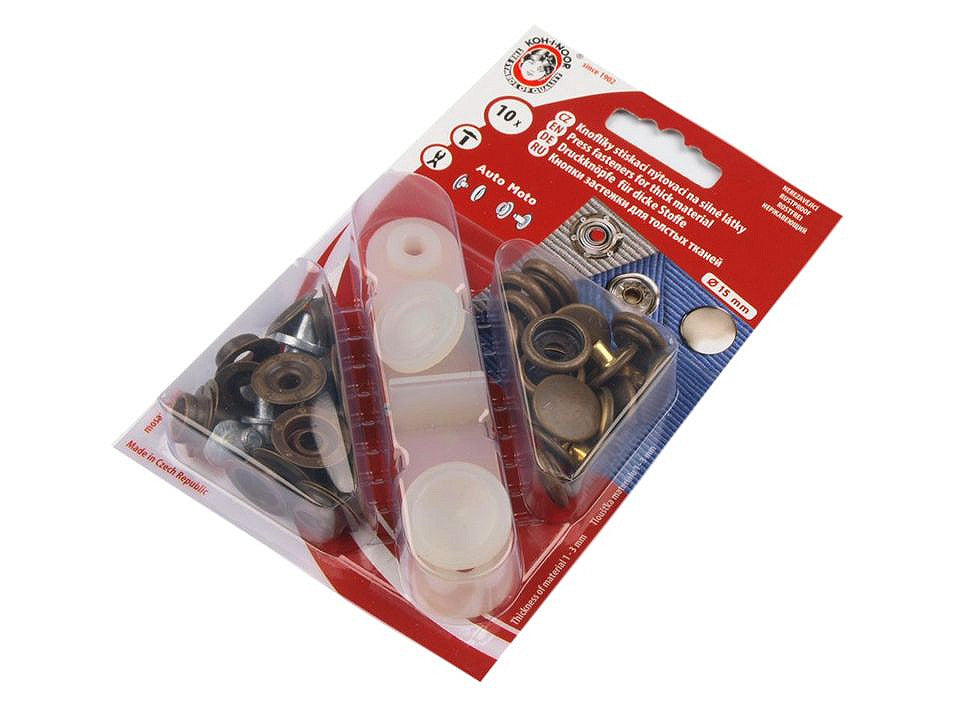 Boutons pression, Ø 15 mm, pour tissus épais - 10carte