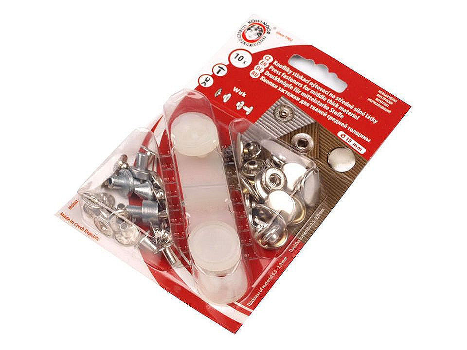Boutons pression Wuk, Ø 15 mm, pour tissus moyennement épais - 1carte