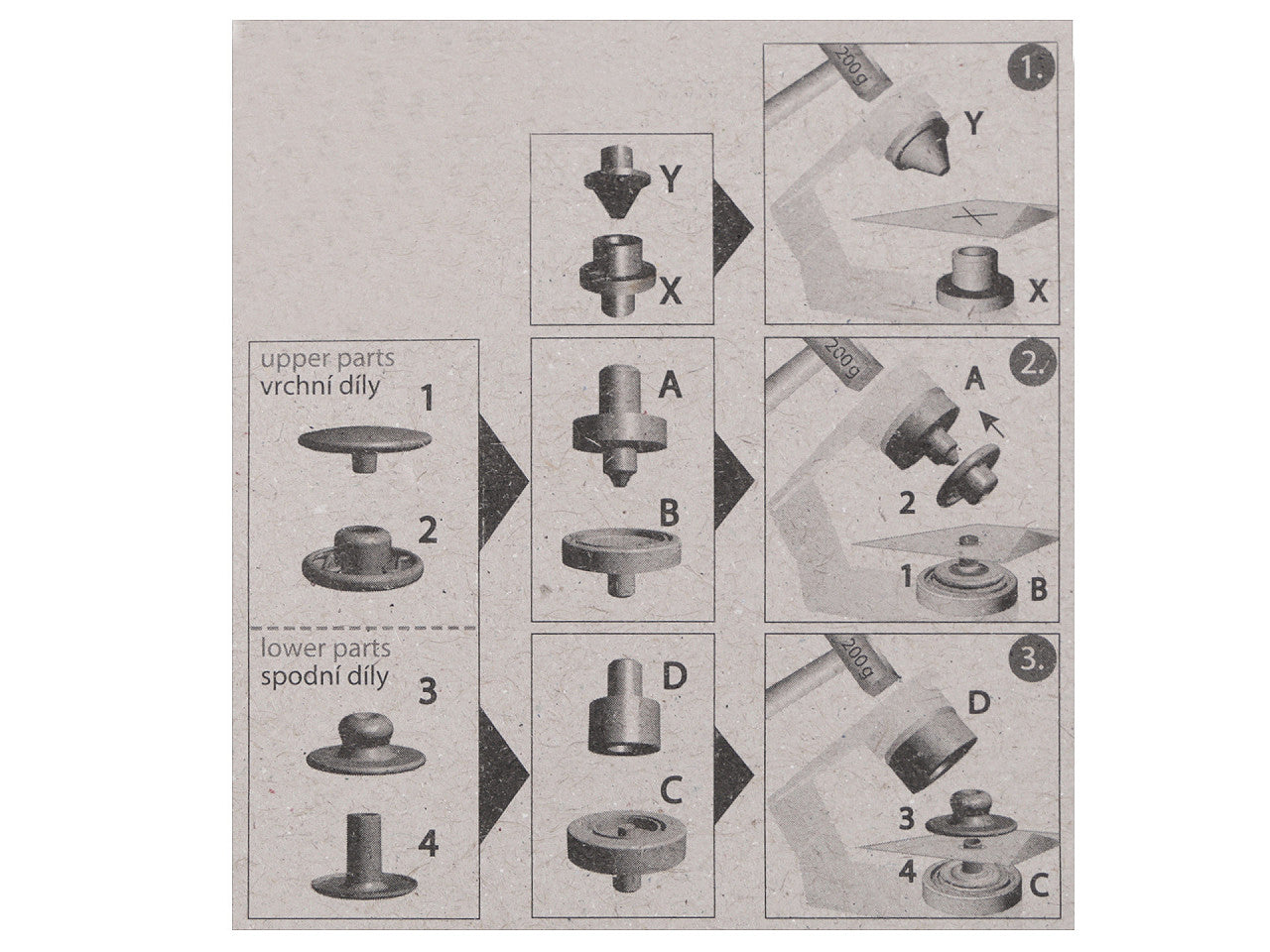 Boutons pression Wuk, Ø 15 mm, pour tissus moyennement épais - 1carte