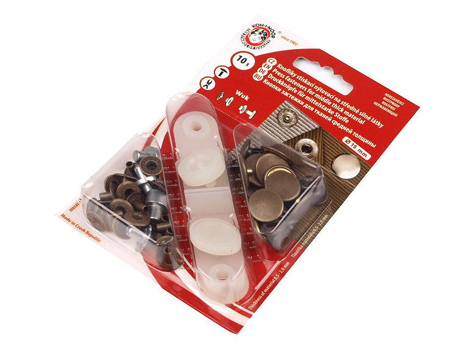 Boutons pression Wuk, Ø 15 mm, pour tissus moyennement épais - 1carte