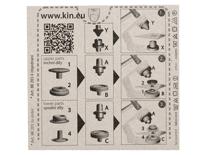 Boutons pression, Ø 15 mm, pour tissus épais, dorés - 1carte