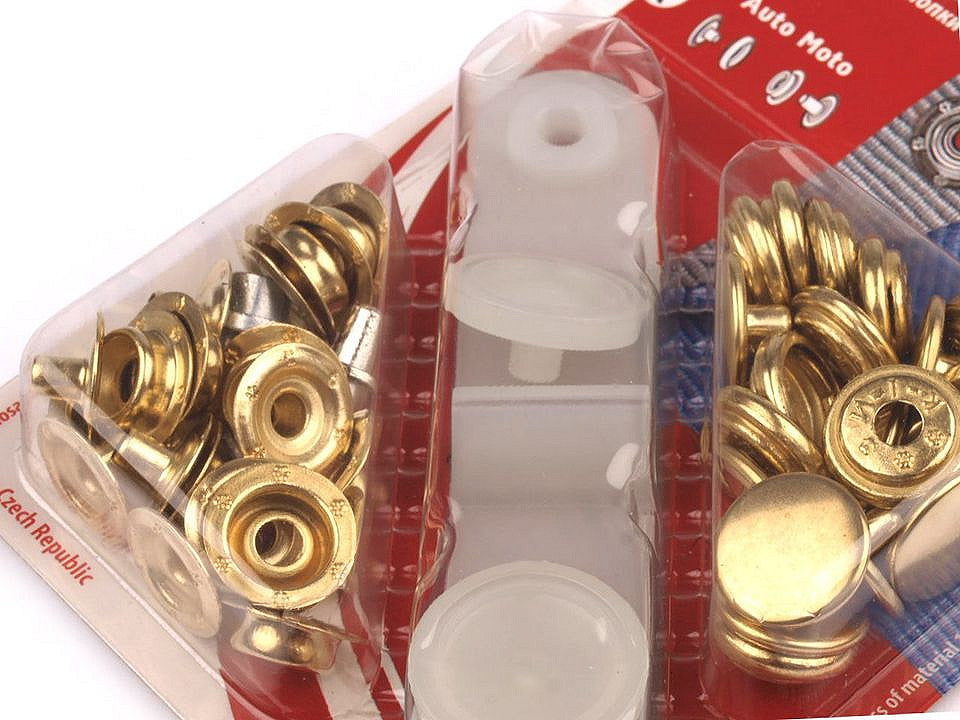 Boutons pression, Ø 15 mm, pour tissus épais, dorés - 1carte
