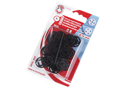 Boutons pression en plastique, Ø 7 mm - Ø 15 mm - 1carte