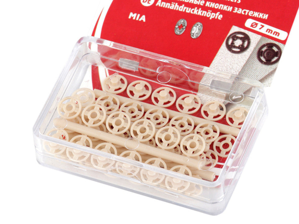 Boutons pression en plastique, Ø 7 mm - Ø 15 mm - 1carte